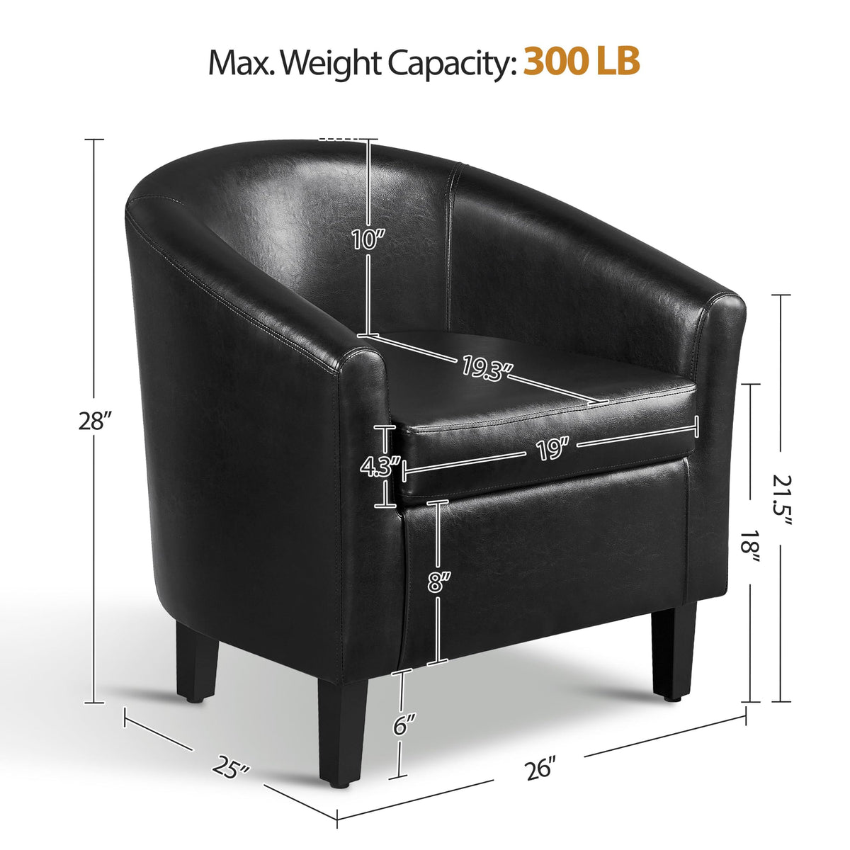 Black Faux Leather Barrel Accent Chairs K893