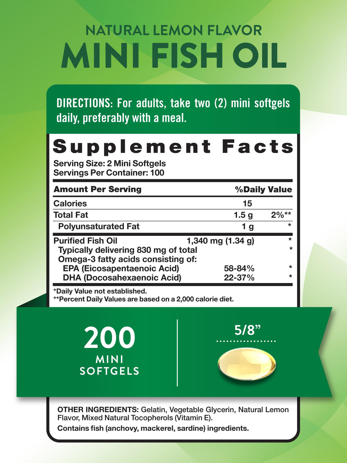 Fish Oil Omega 3 1340 mg 200 Mini Softgels U51355