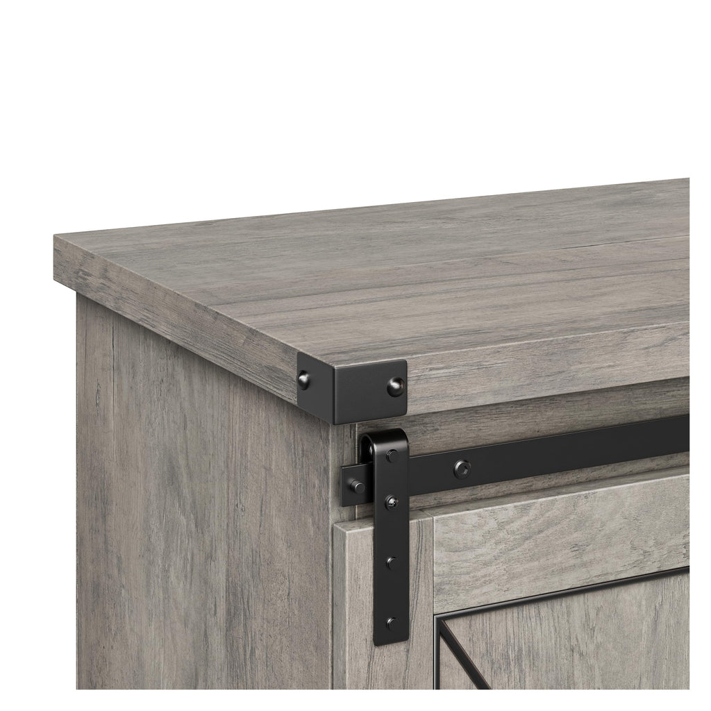 Farmhouse TV Stand with Sliding Barn Doors and Storage Cabinets, Grey P8467