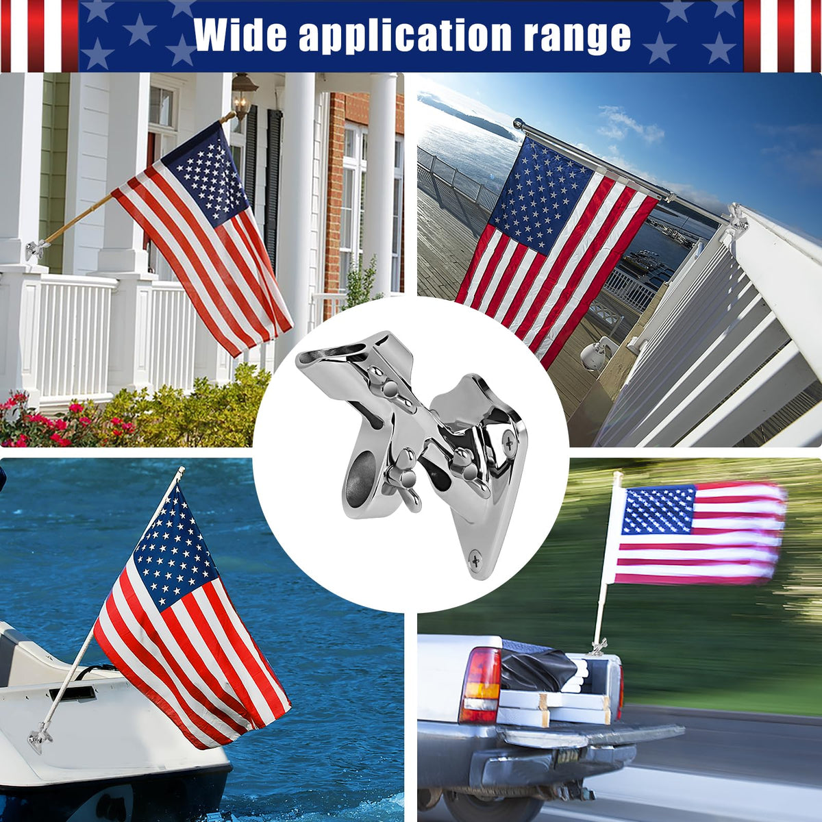 316 Stainless Steel Flag Pole Holder, 2 Position 1 in D362