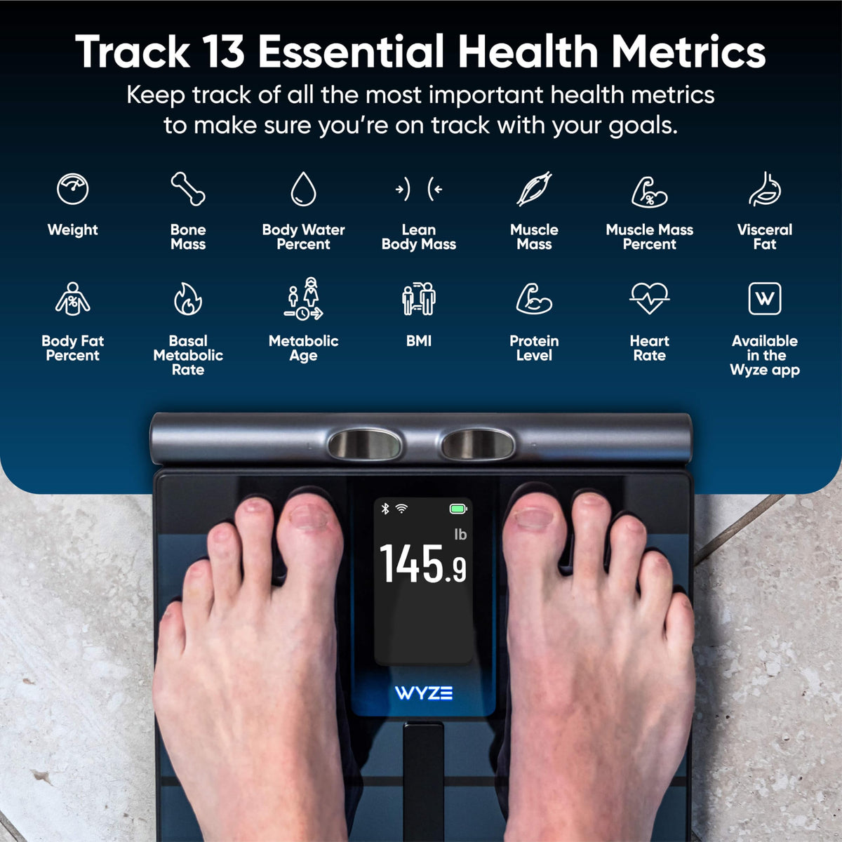 Wi-Fi & Bluetooth Body Composition Scale with Handle, 400 lbs, Black Y26580