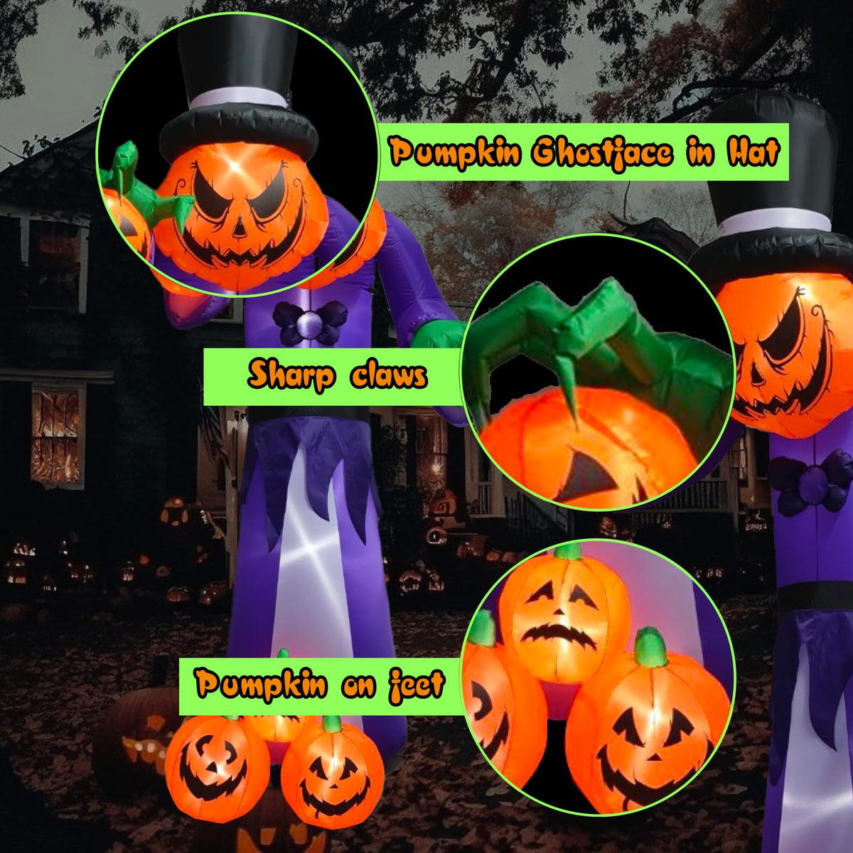 11FT Inflatable Pumpkin Grim Reaper with LEDs N321647