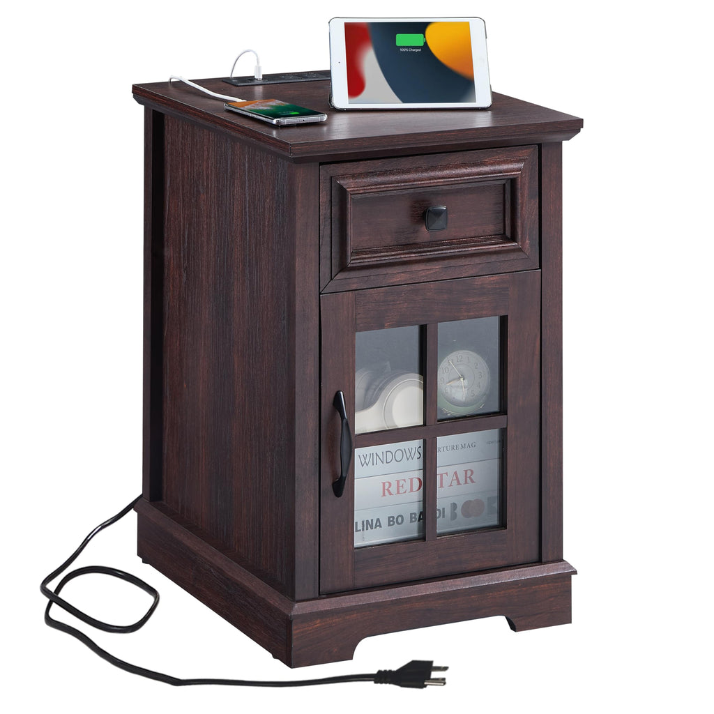 Cherry Side Table with Charging Station V595