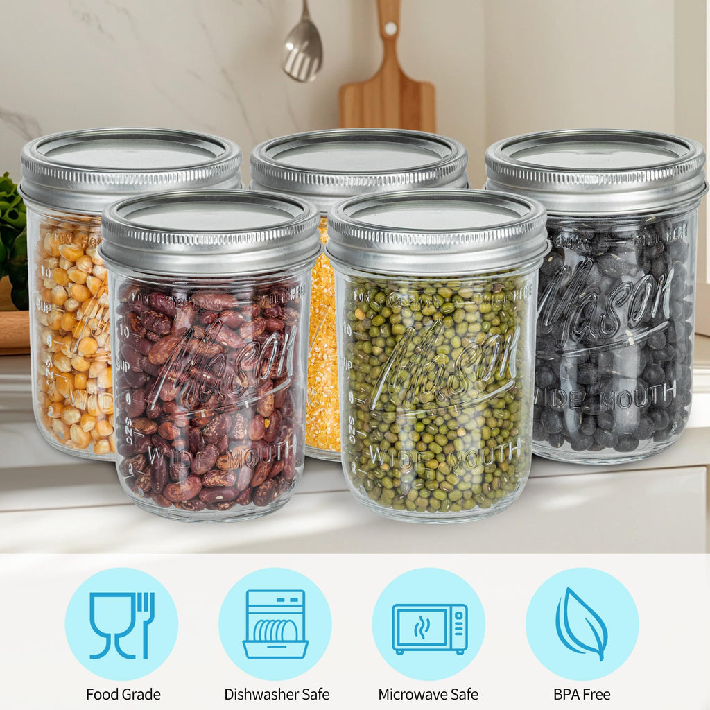 16 oz Wide Mouth Glass Mason Jars with Lids 8 Pack H272686