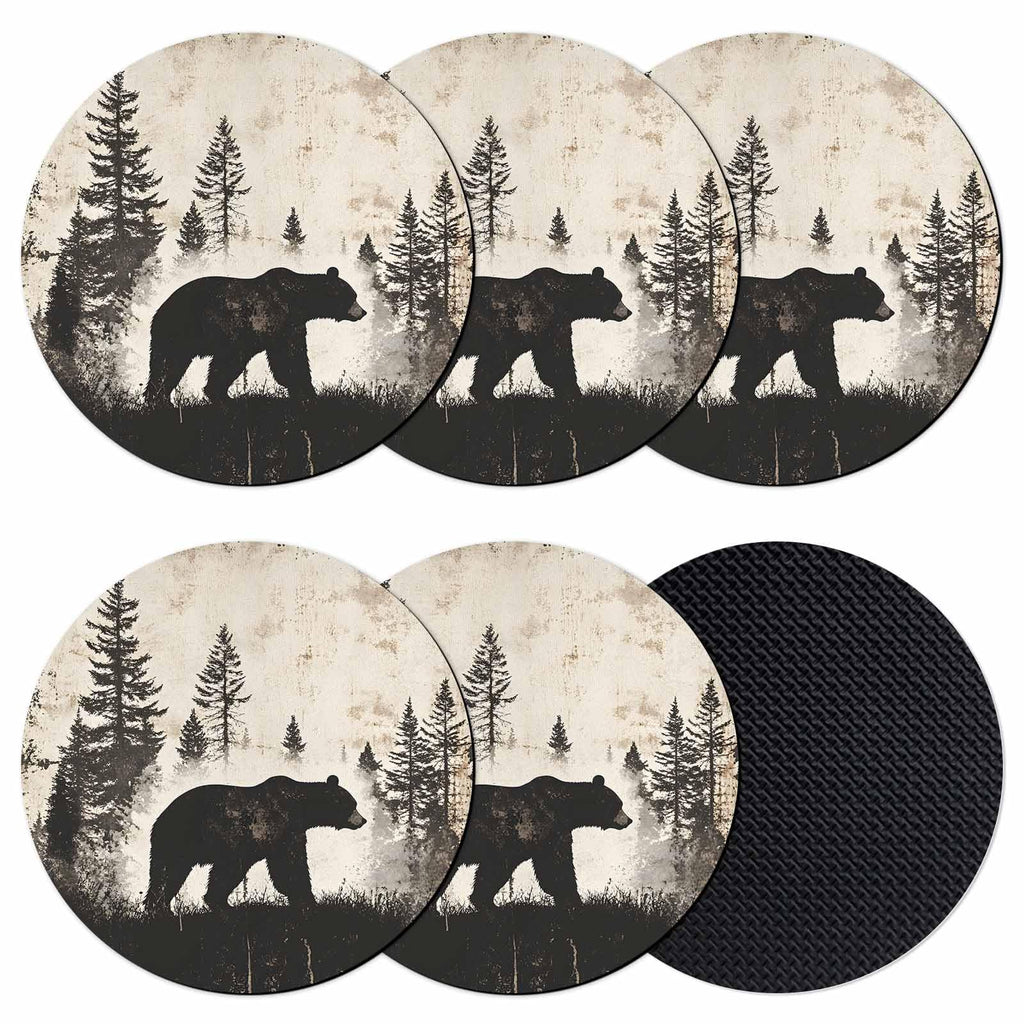 Black Beige Bear Absorbent Coasters Set of 6 F118636