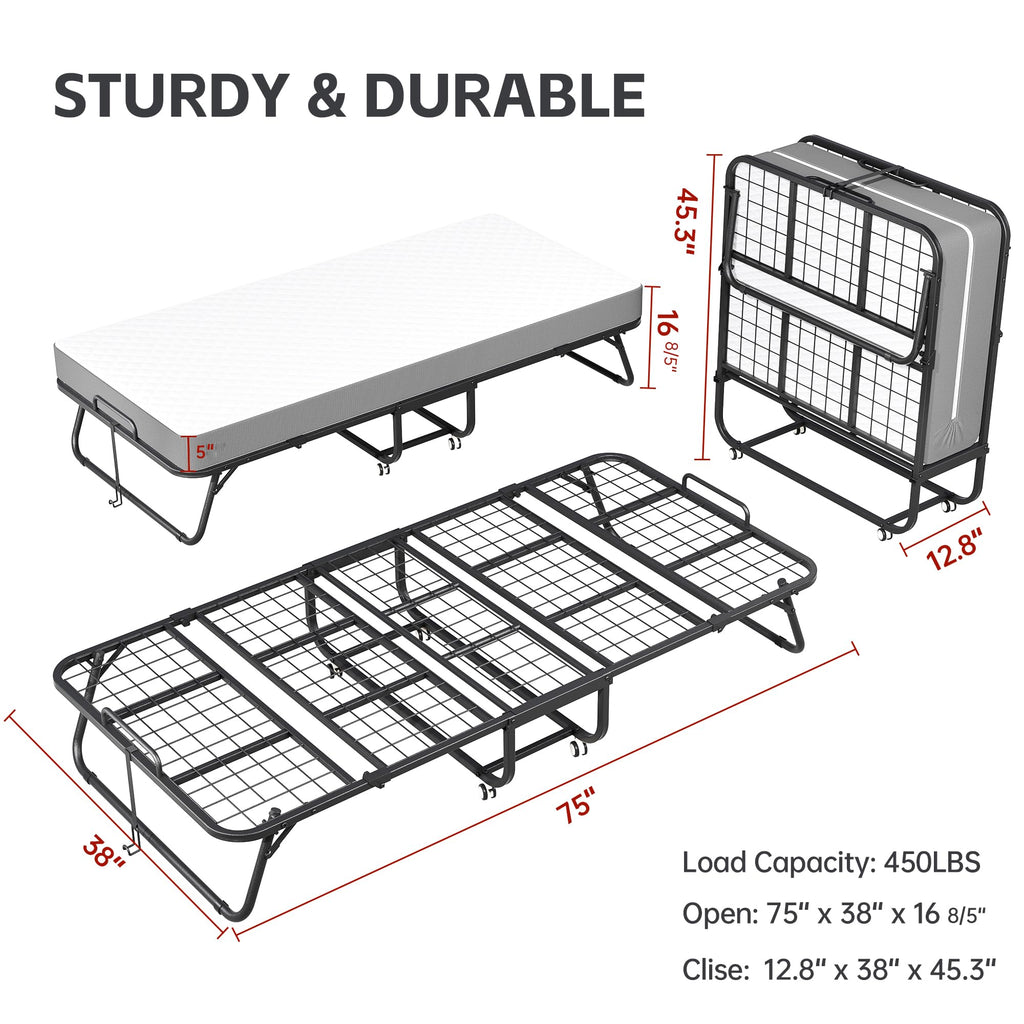 Folding Bed with 5-inch Memory Foam Mattress O91136