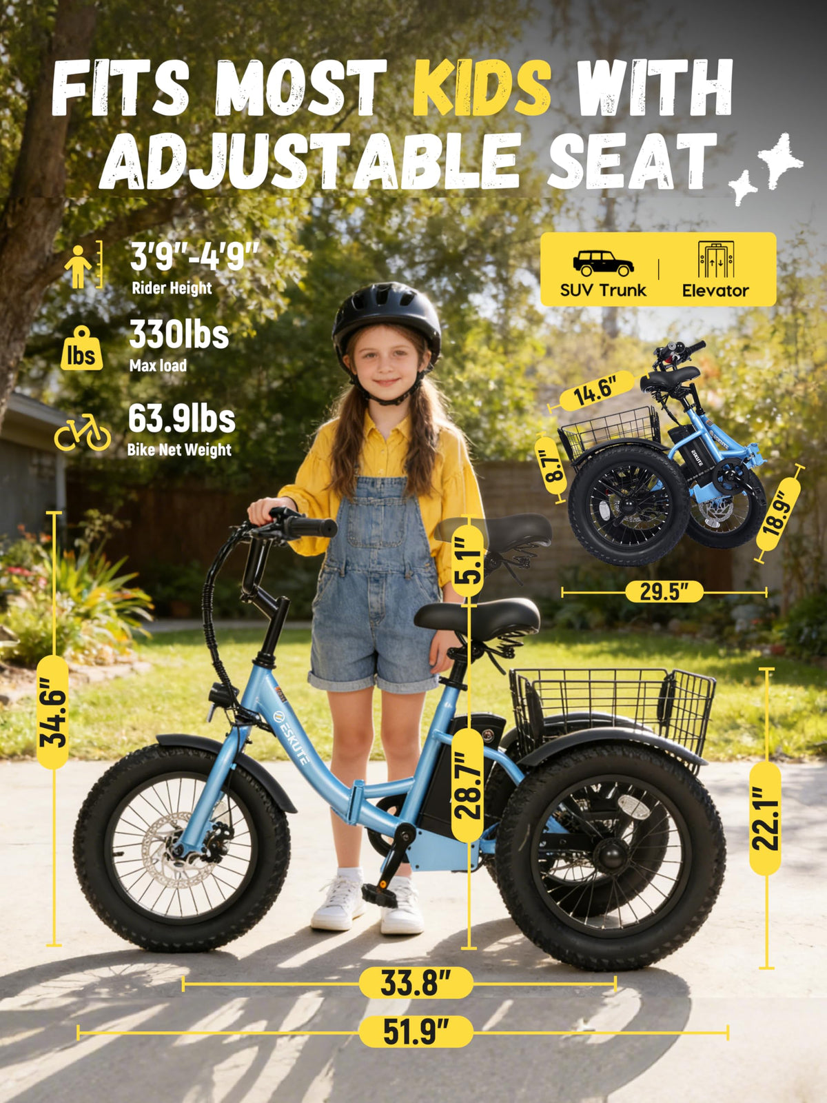 Blue Fat Tire Folding Electric Trike Q9952