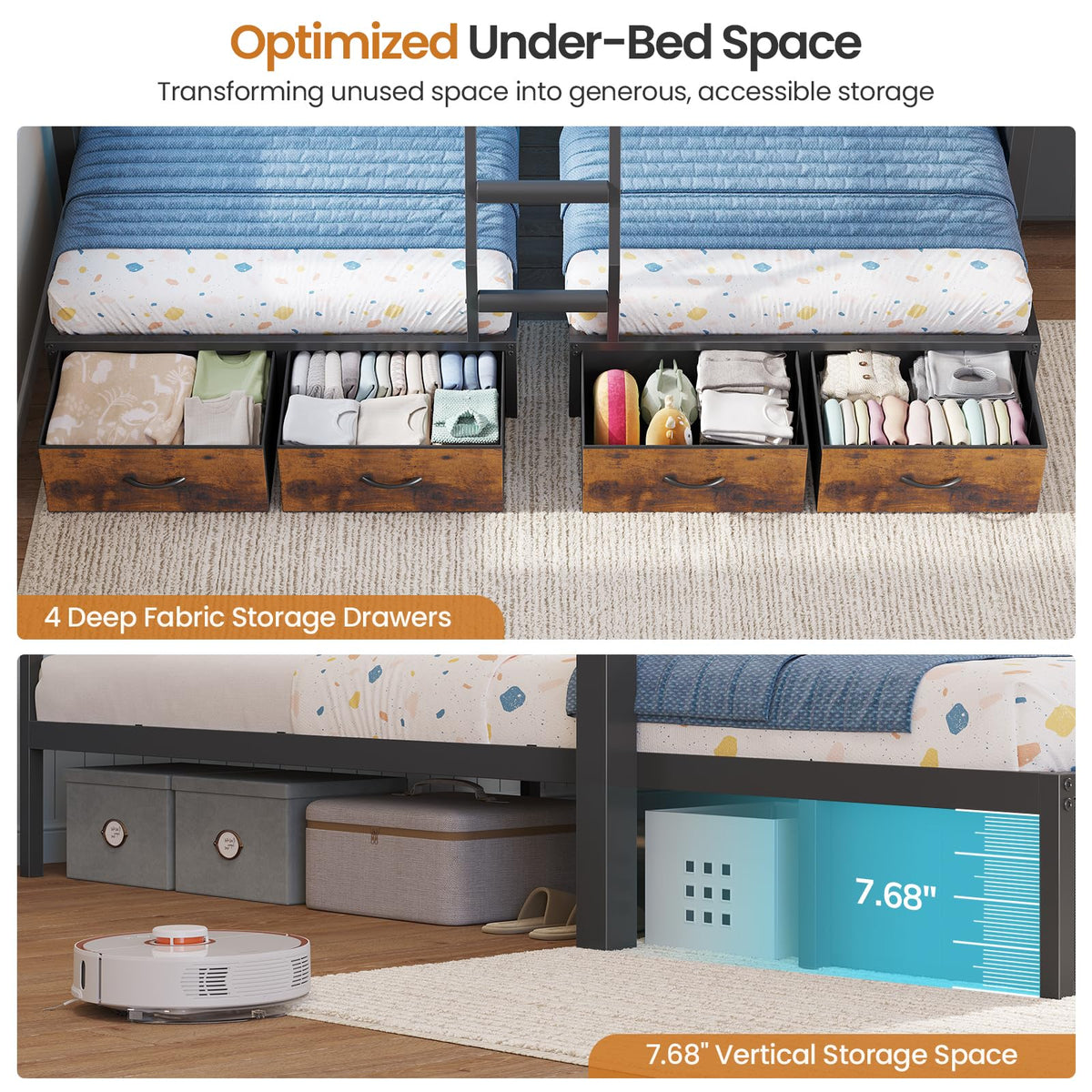 Black Triple Bunk Bed with 8 Storage Drawers and Stair V25739