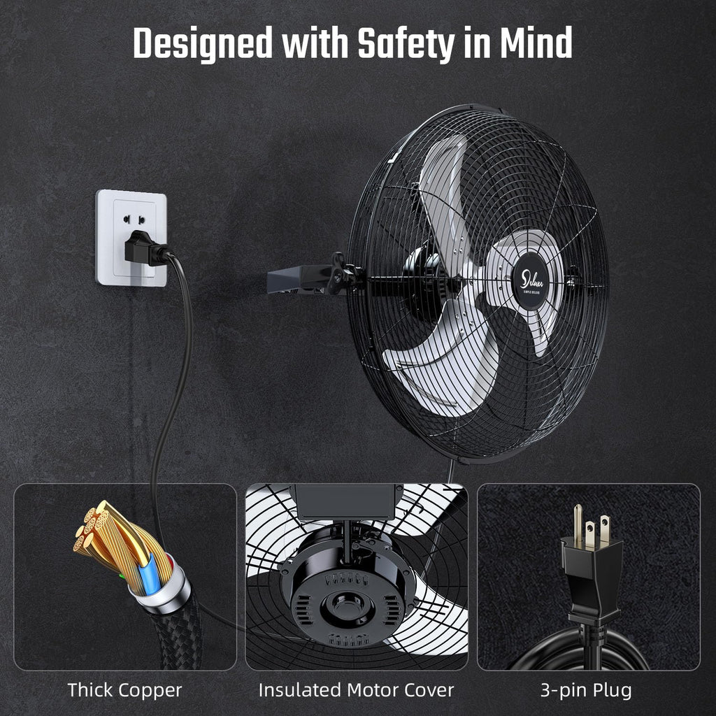 20 Inch 3 Speed Black Wall-Mount Fan B496