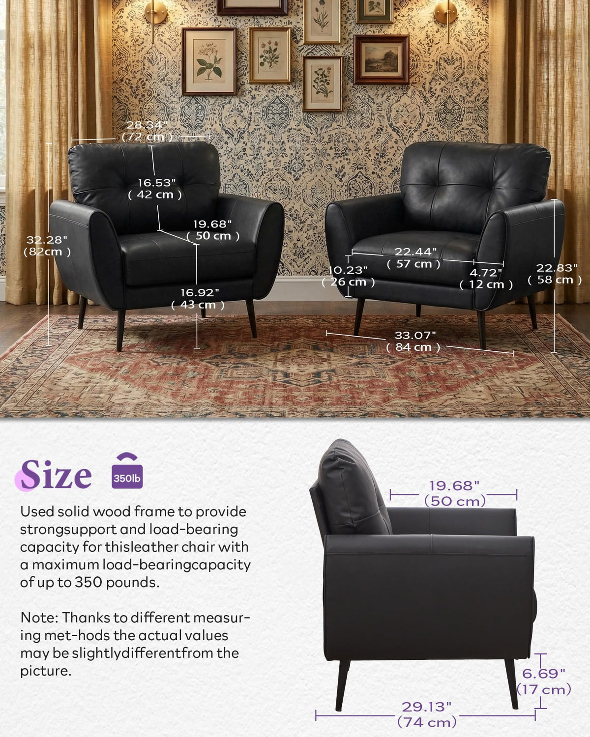 Black Leather Tufted Accent Chair R344