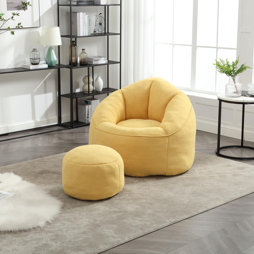 Yellow 3.4 FT Bean Bag Chair with Ottoman K886973