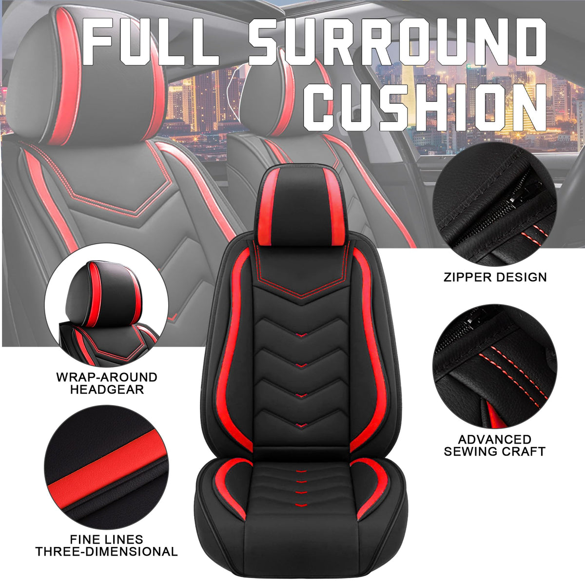 Black Red Nappa Leather Car Seat Covers Set S967235