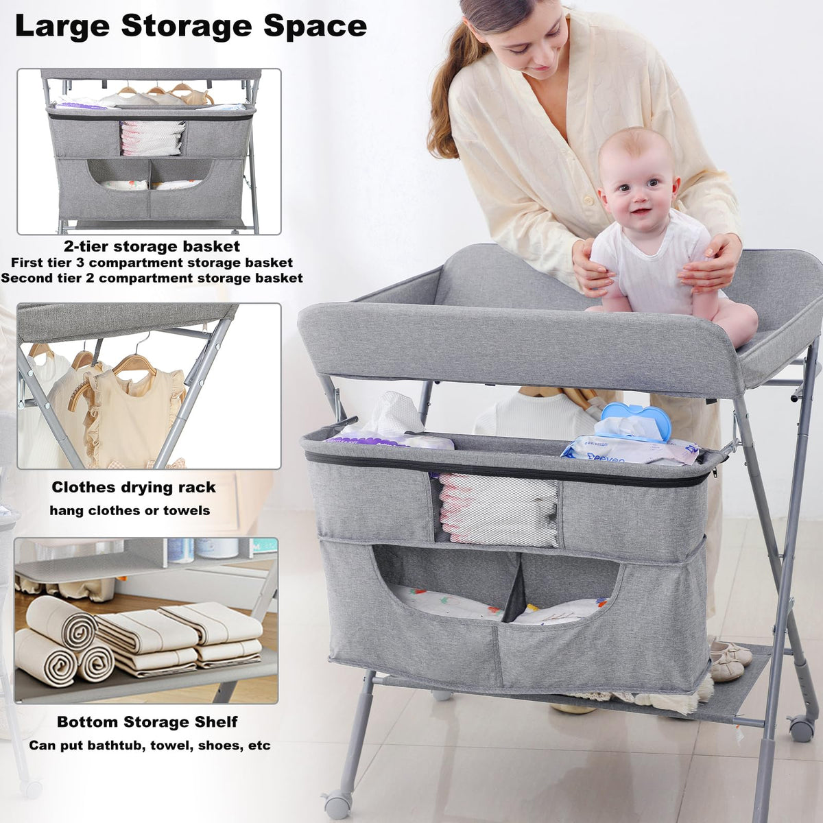 Portable Foldable Baby Changing Station with Wheels M63006
