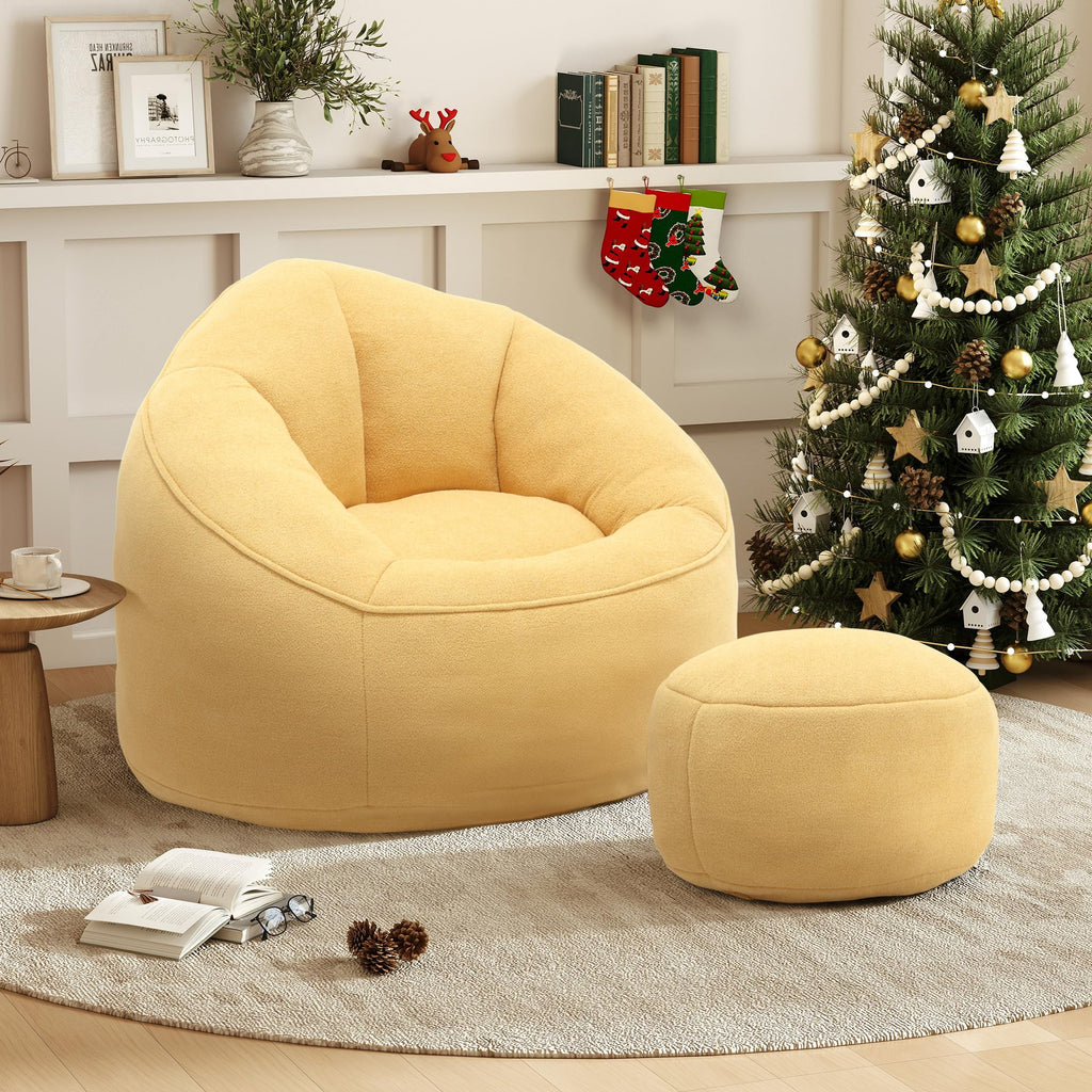 Yellow 3.4 FT Bean Bag Chair with Ottoman K886973