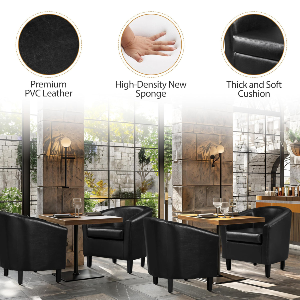 Black Faux Leather Barrel Accent Chairs K893