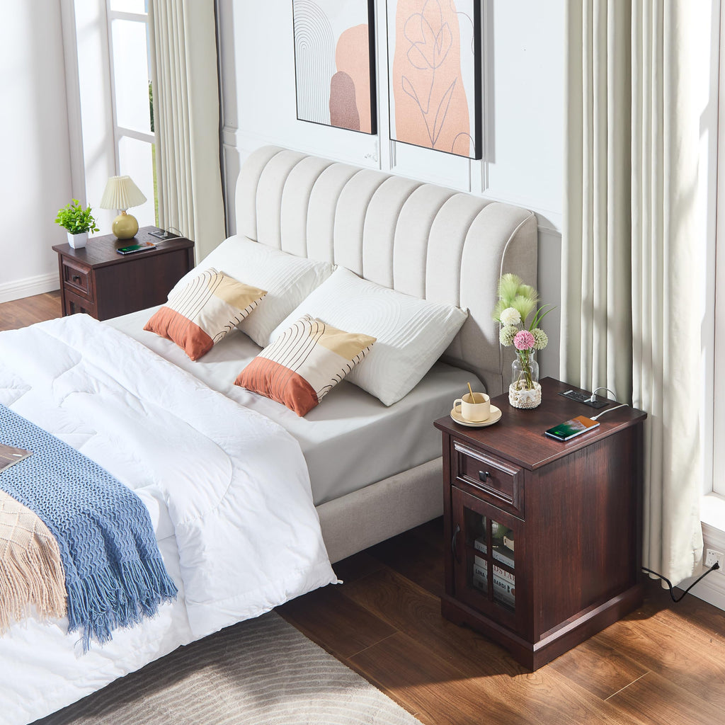 Cherry Side Table with Charging Station V595