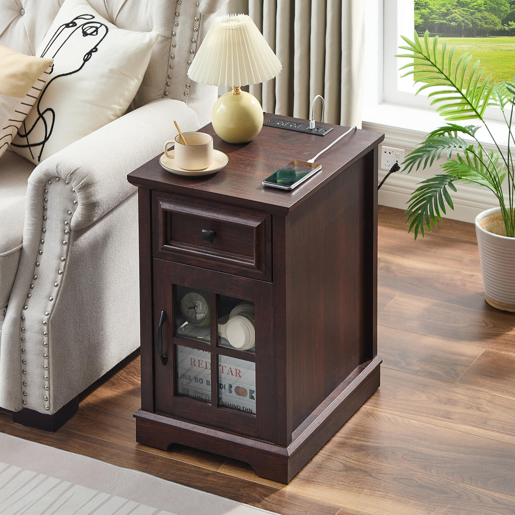Cherry Side Table with Charging Station V595