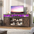 Farmhouse TV Stand with Power Outlet and Sliding Barn Doors F65915