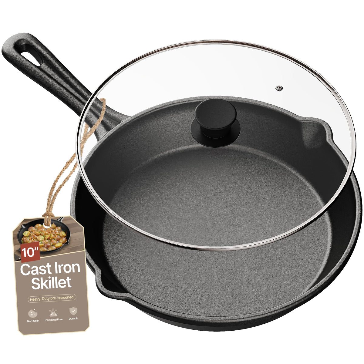 10" Pre Seasoned Cast Iron Skillet with Glass Lid P3134