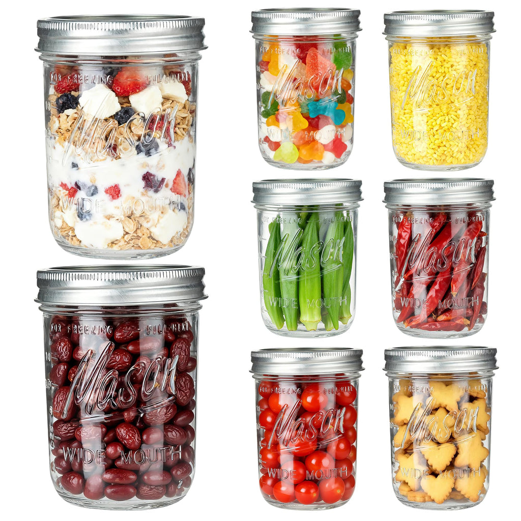 16 oz Wide Mouth Glass Mason Jars with Lids 8 Pack H272686