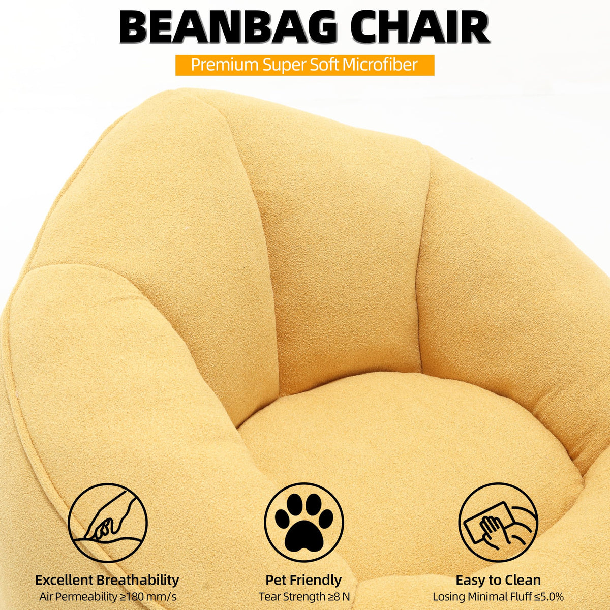 Yellow 3.4 FT Bean Bag Chair with Ottoman K886973
