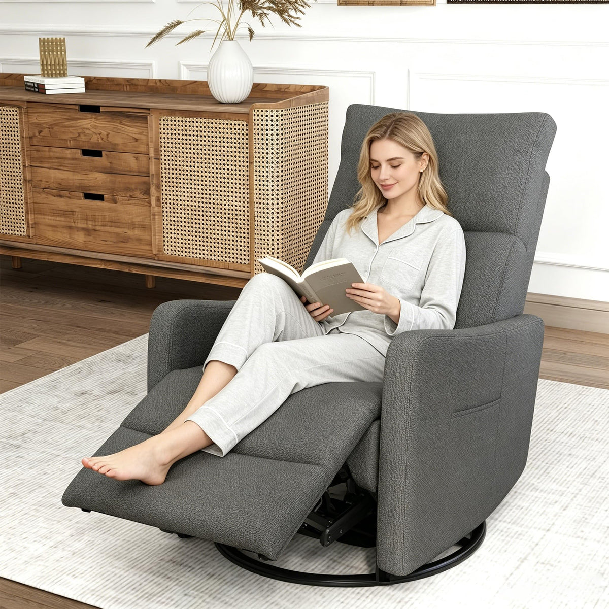 29" Electric Power Swivel Rocking Recliner Chair Dark Gray J544787