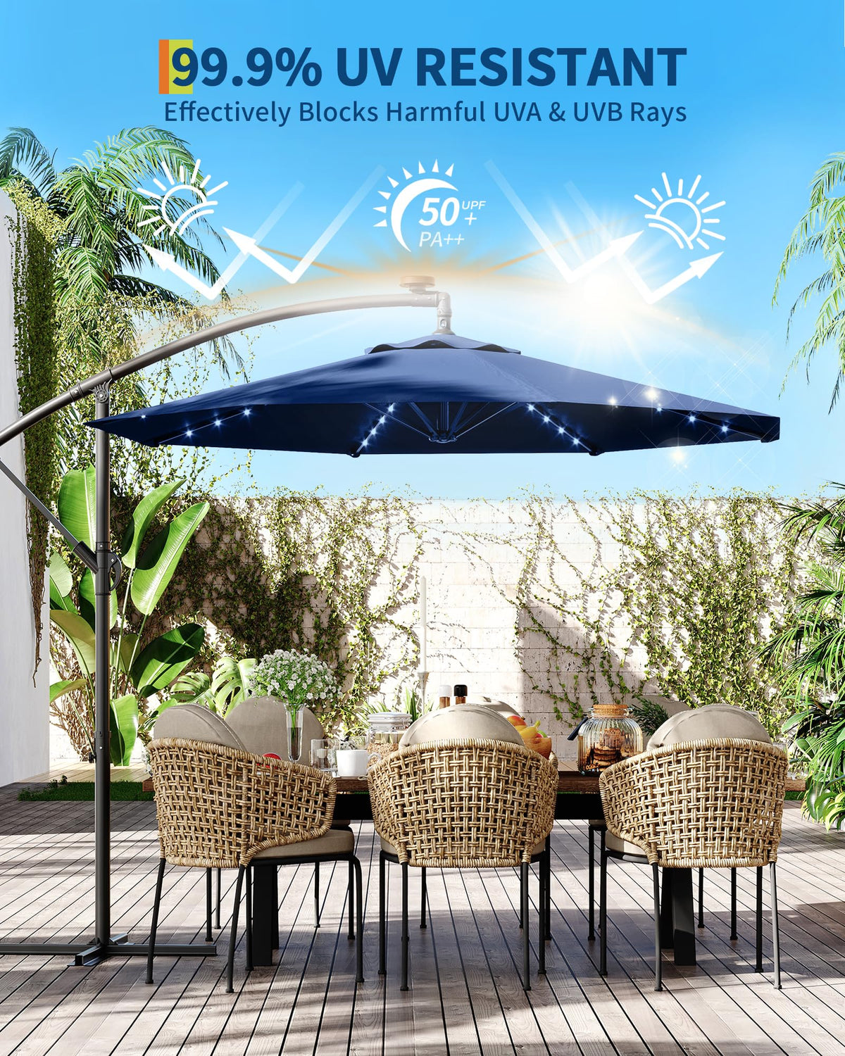 10FT Solar LED Cantilever Patio Umbrella J7664