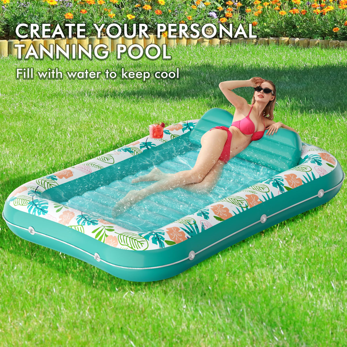Inflatable Tanning Pool Lounger Float with Pillow & Cup Holder, 2 Pack C9940